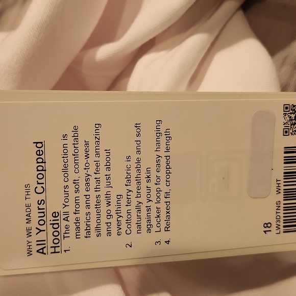 Lululemon athletica All yours hoodie Cropped - sz 18 - wht - Picture 5 of 6